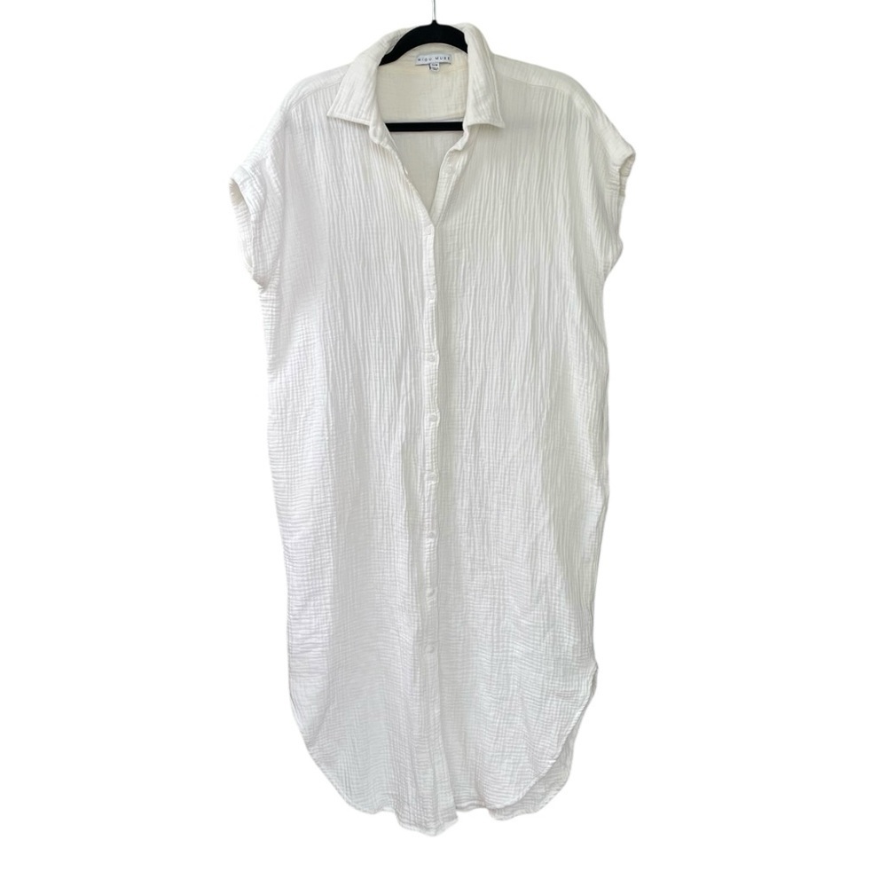 MIOU MUSE Cotton Gauze Buttondown Midi Shirt Dress White S/M